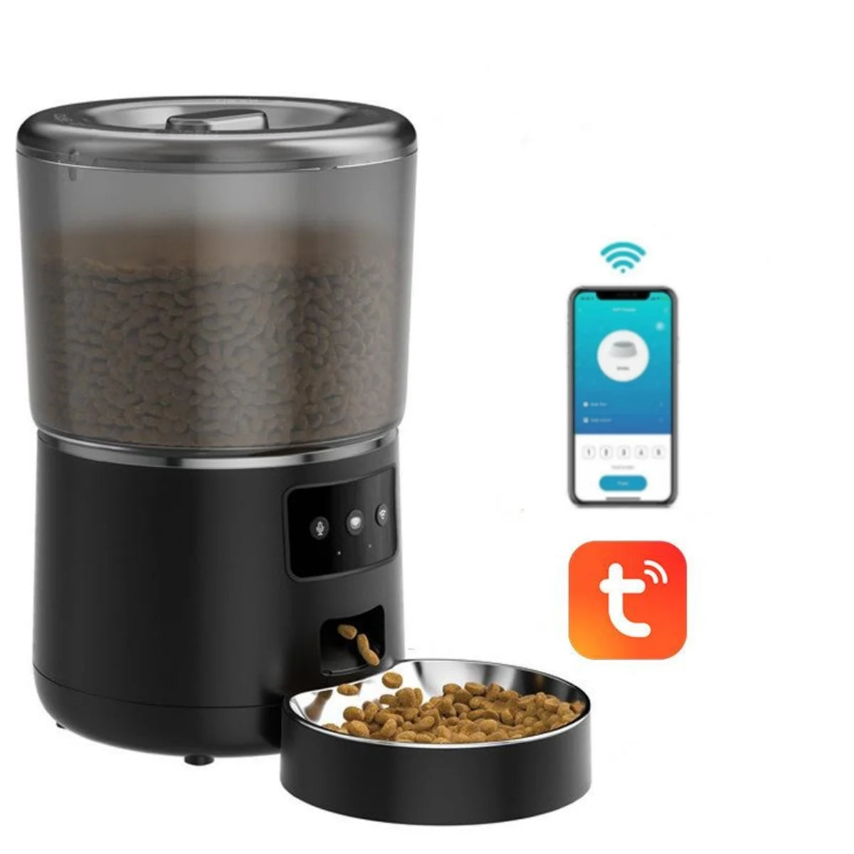 4L Automatic smart pet feeder, for cats, dogs; multiple pets. With stainless steel bowl. Customize healthy food 1-9 portions.