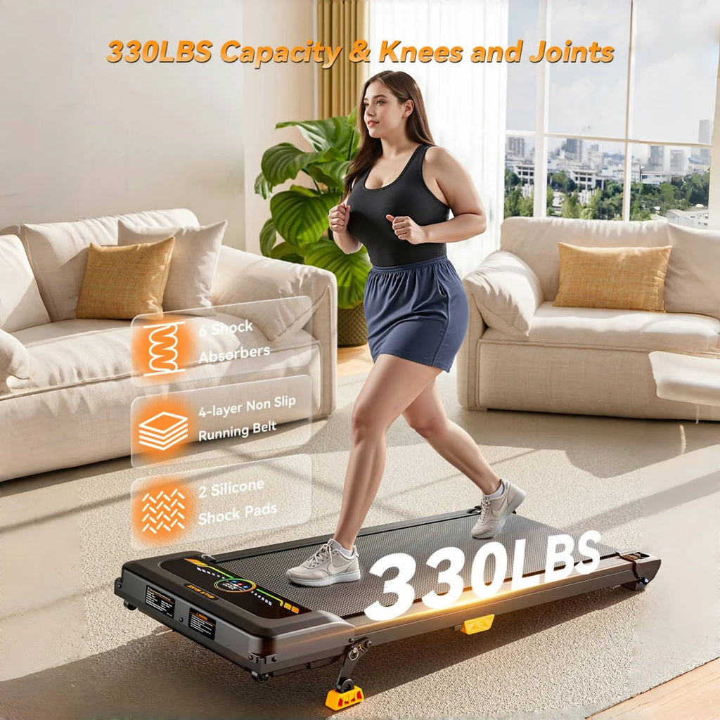 Portable Incline Walking Pad - 330lb Capacity, 2.5HP Treadmill with LED Display & Remote Control.