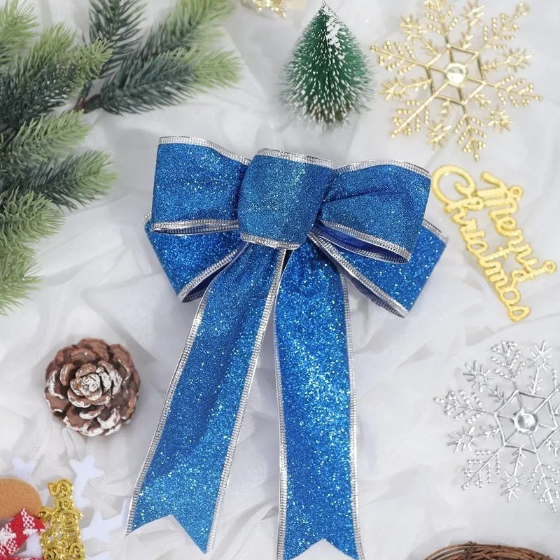 Blue Artificial Flowers Christmas Tree Decoration: Glitter Star Light, Berries, Snowflakes and Bow.
