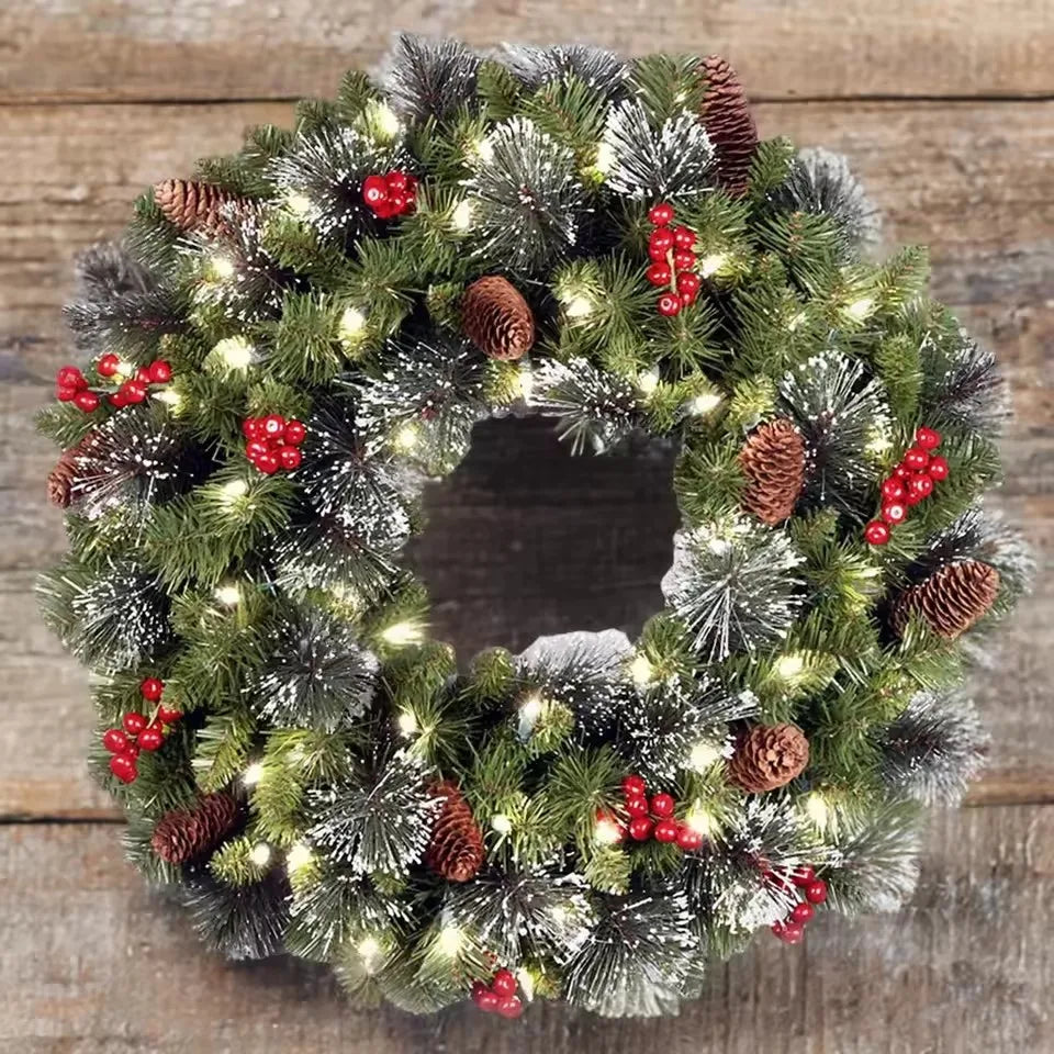 20-60cm LED Christmas Pinecone Wreath with Red Berries.