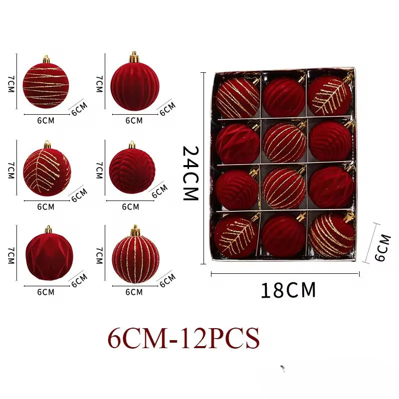 Wine Red Christmas Ball Ornaments. 12 pieces - 6cm.