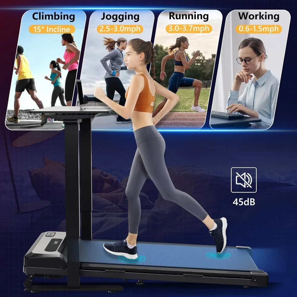 Portable Walking Pad with Incline, 4 in 1 Under Desk Treadmill for Walking and Jogging, with Remote Control.