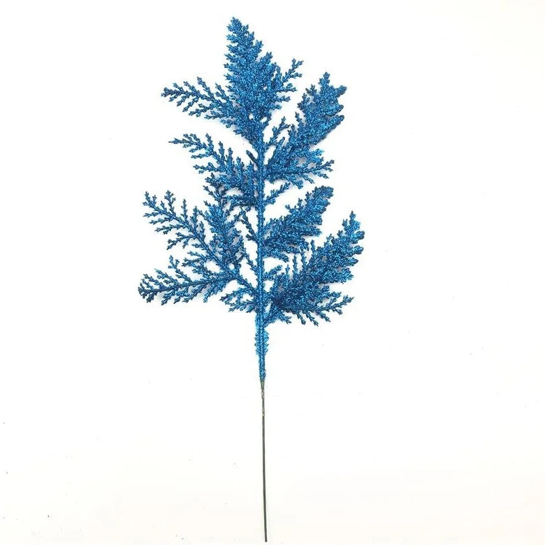 Blue Artificial Flowers Christmas Tree Decoration: Glitter Star Light, Berries, Snowflakes and Bow.