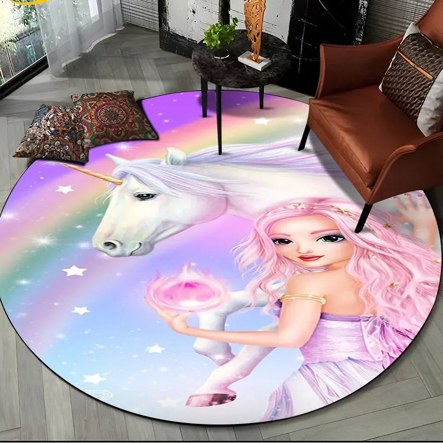 Children Unicorn, Animal 3D Cartoon Round Area Rug. Non-slip Floor Mat.