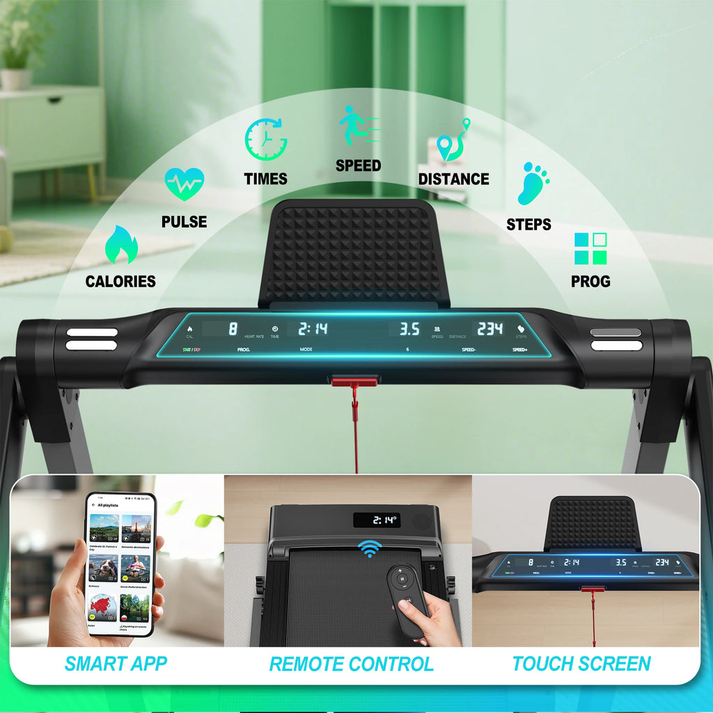 Foldable Treadmill 1-12 km/h, 3-in-1 Walking Pad with Dual LED Display, 12 Programmes and Remote Control.