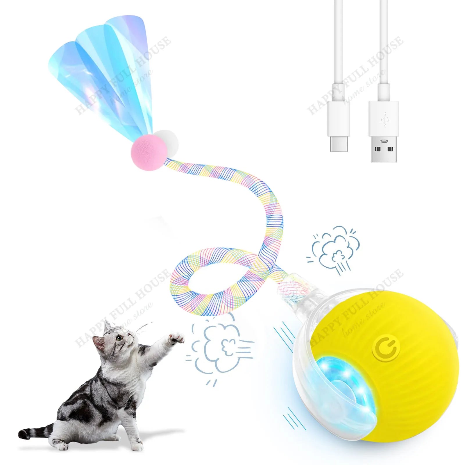 Cat Toys. Interactive with 3 Play Modes, Automatic Cat Toys, Electric Moving Ball for Indoor Bored Kitten & Adult Cats.