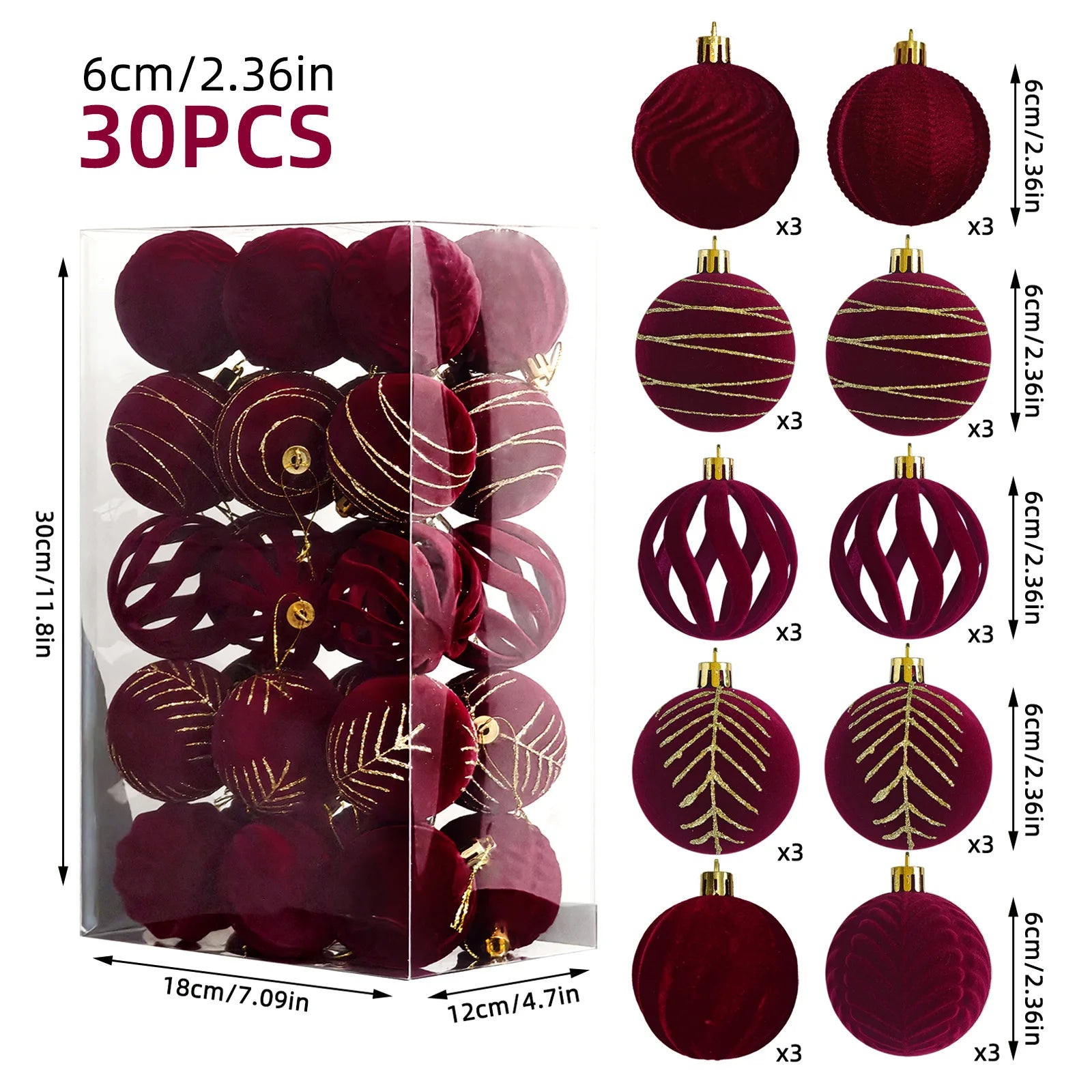 Assorted Elegant Christmas Velvet Balls for Decoration.