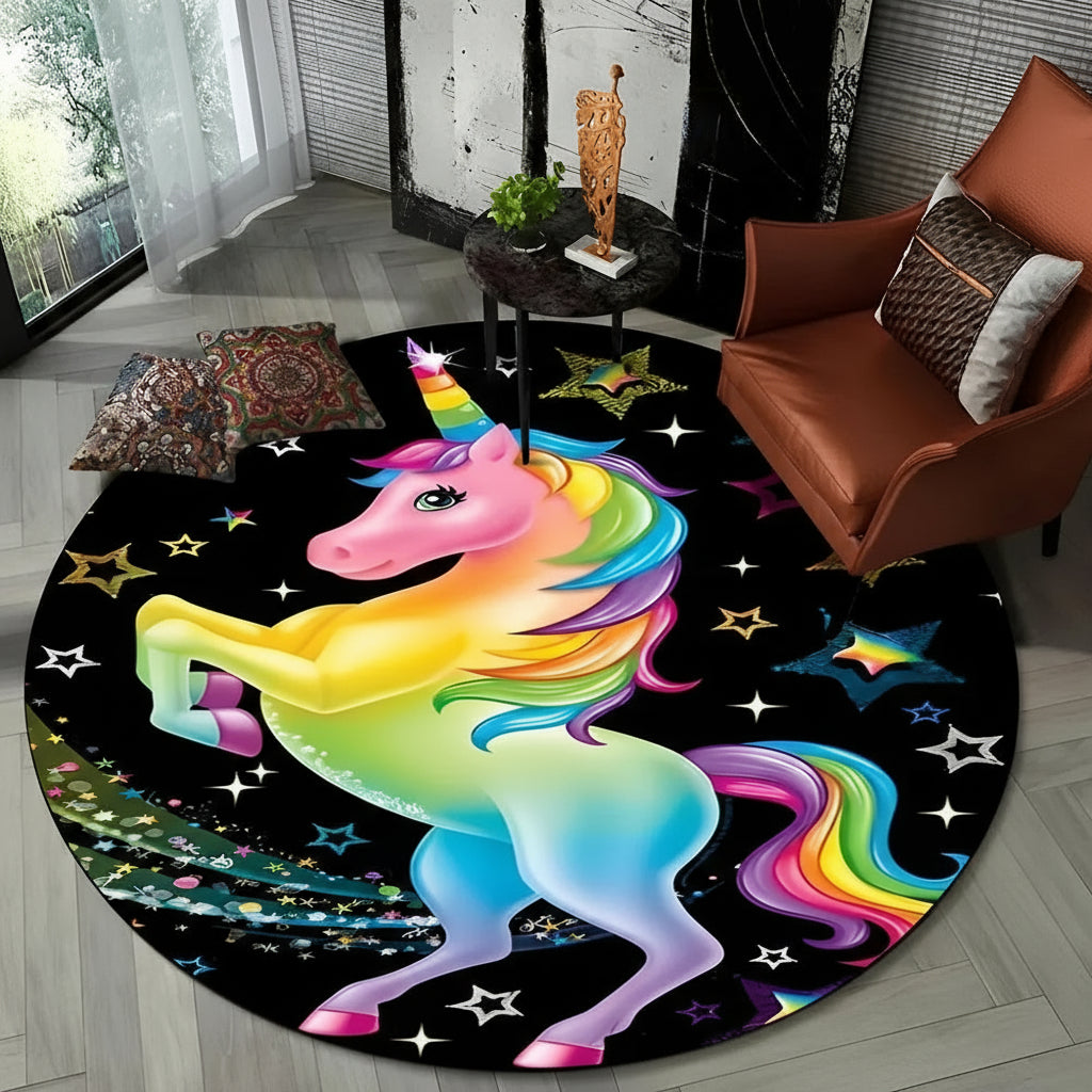 Children Unicorn, Animal 3D Cartoon Round Area Rug. Non-slip Floor Mat.