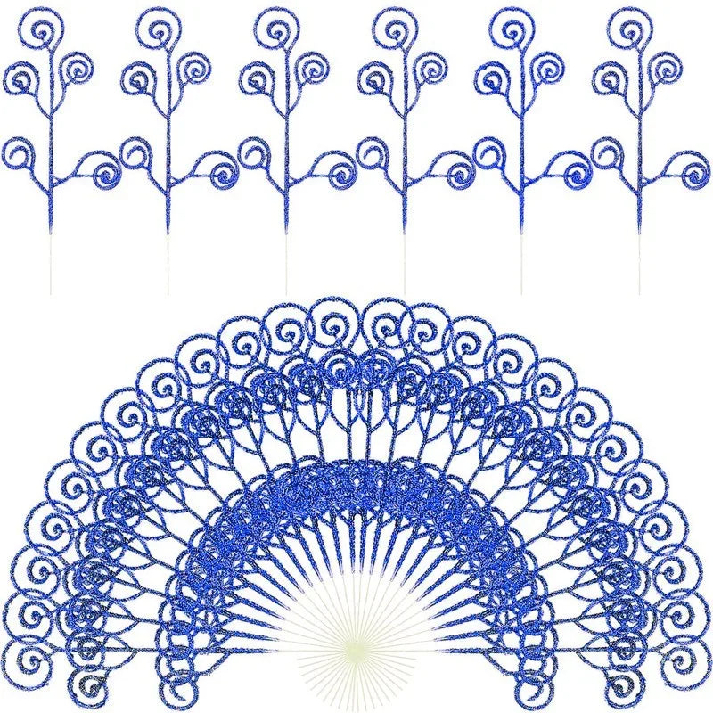 Blue Artificial Flowers Christmas Tree Decoration: Glitter Star Light, Berries, Snowflakes and Bow.