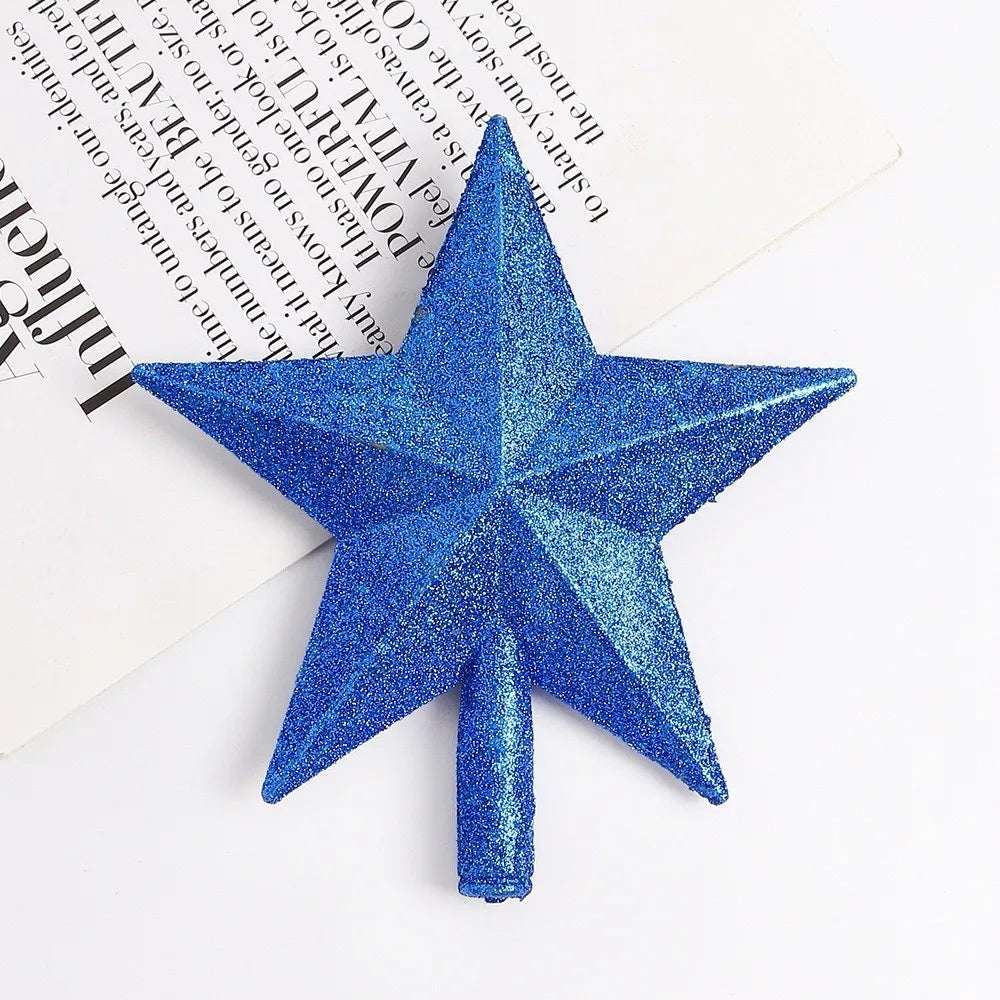 Blue Artificial Flowers Christmas Tree Decoration: Glitter Star Light, Berries, Snowflakes and Bow.