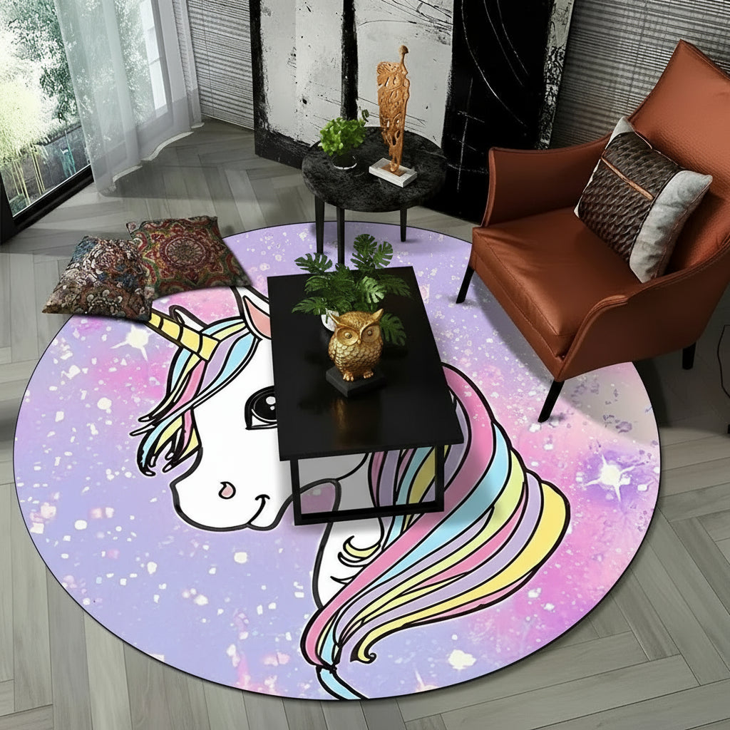 Children Unicorn, Animal 3D Cartoon Round Area Rug. Non-slip Floor Mat.