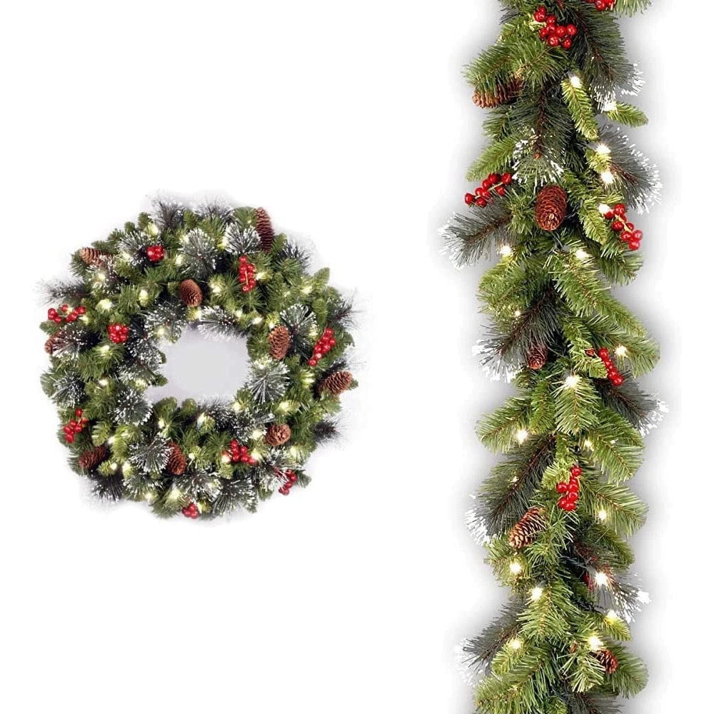 20-60cm LED Christmas Pinecone Wreath with Red Berries.