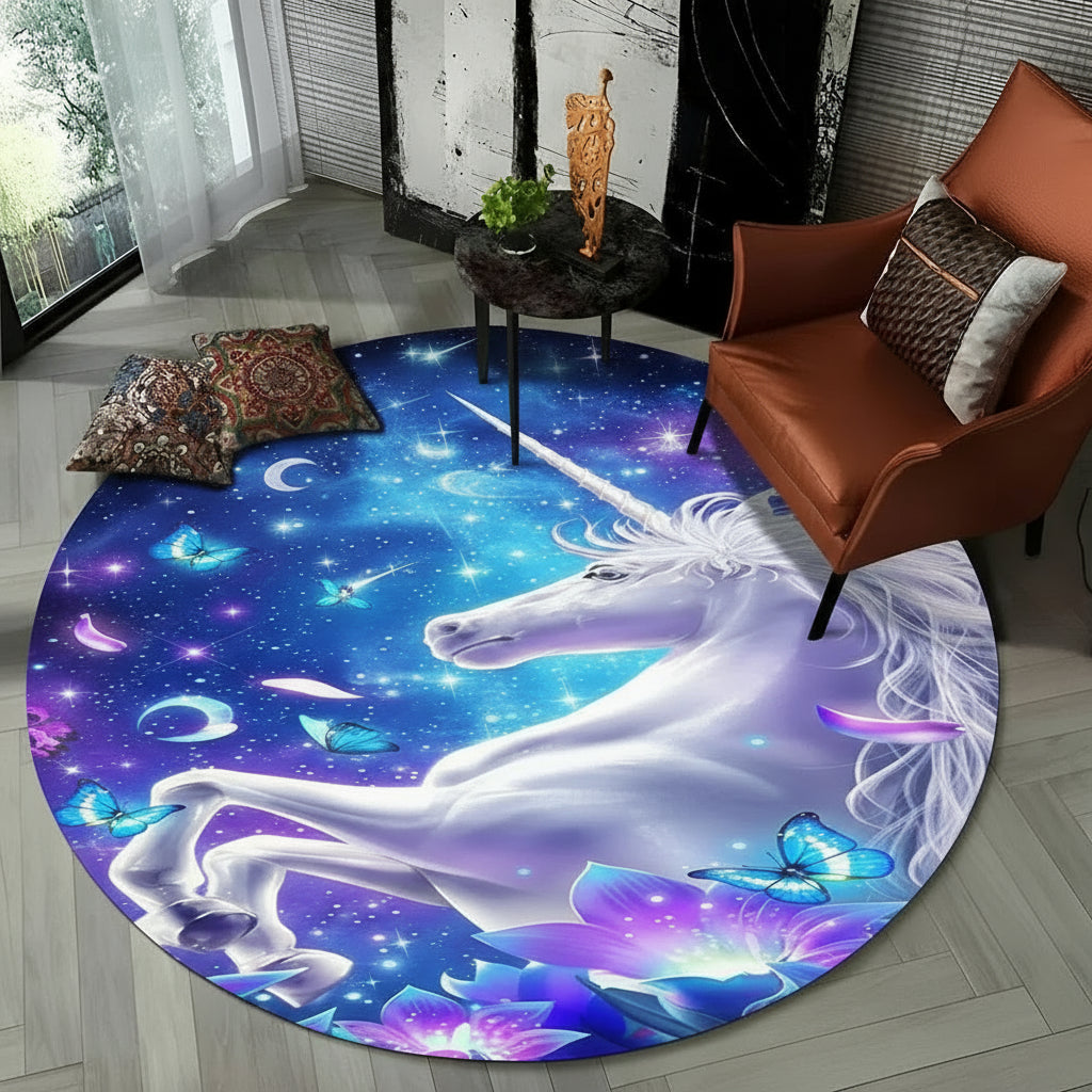 Children Unicorn, Animal 3D Cartoon Round Area Rug. Non-slip Floor Mat.