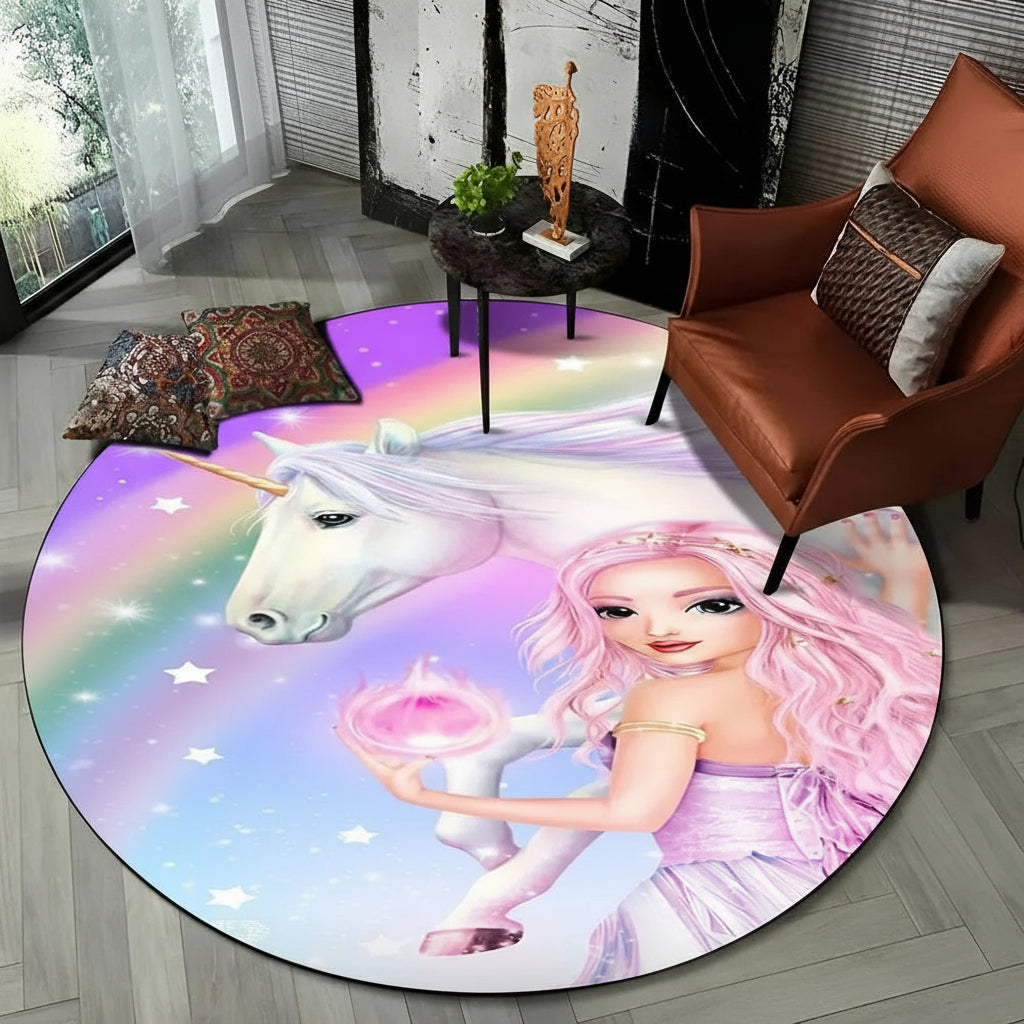 Children Unicorn, Animal 3D Cartoon Round Area Rug. Non-slip Floor Mat.