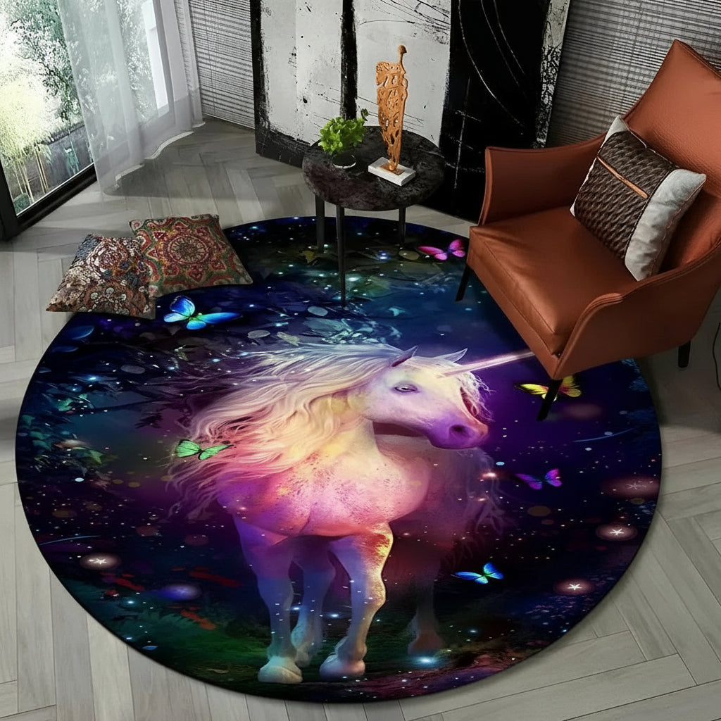Children Unicorn, Animal 3D Cartoon Round Area Rug. Non-slip Floor Mat.