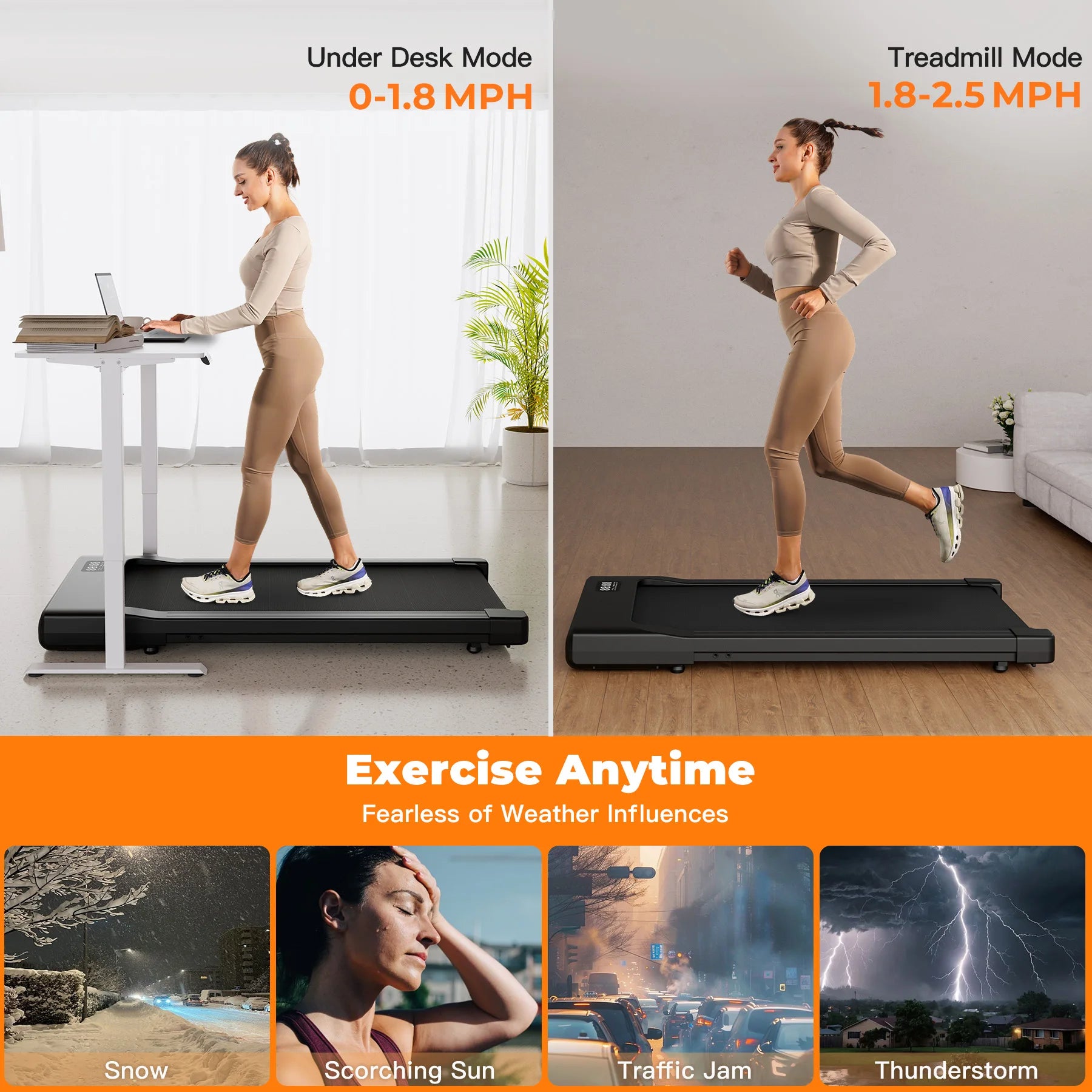 Walking Pad Under Desk Treadmill 2 in 1 Portable Treadmill with Remote Control LED Display.