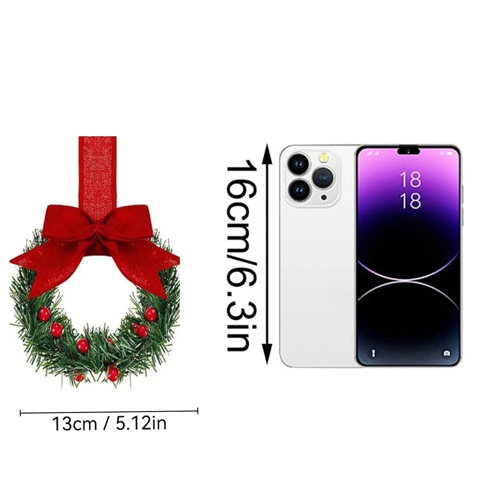 6PCS Christmas Home Wreaths With Plaid Bow Ribbon. Hanging Cabinet Doors Wreath.