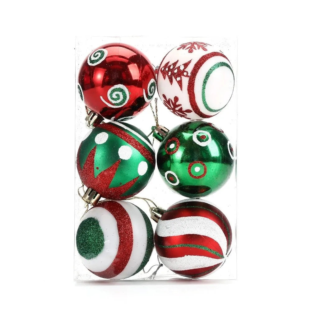 6Pcs 6cm Plastic Christmas Ball Painted Festive atmosphere Hanging Xmas Tree Decor Christmas Ball Pendant