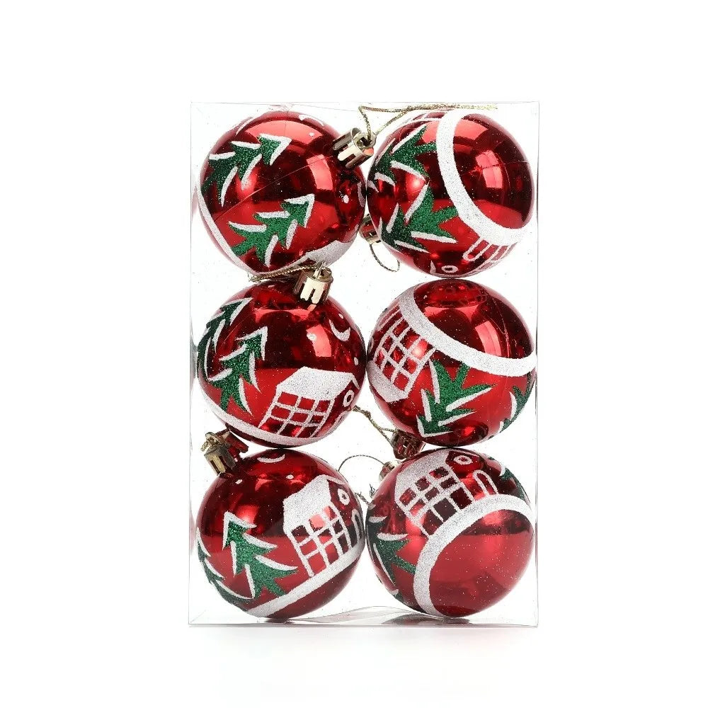 6Pcs 6cm Plastic Christmas Ball Painted Festive atmosphere Hanging Xmas Tree Decor Christmas Ball Pendant