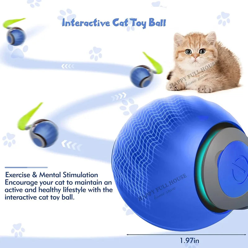 Interactive Cat Toy Balls, Automatic Toys for Cat with Replacement Tail, 2 Adjustable Modes, USB-Rechargeable Indoor Kitten Toy.