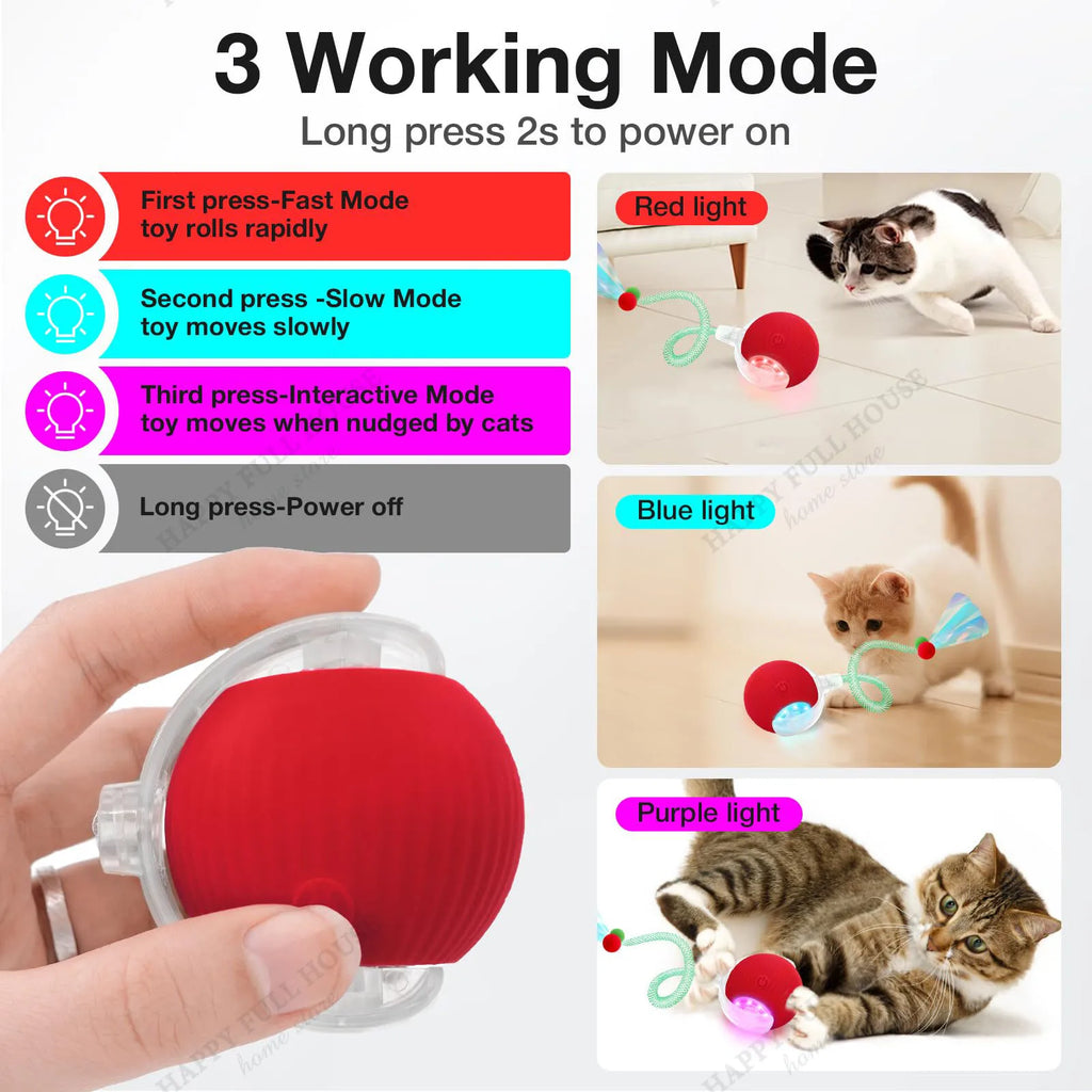 Cat Toys. Interactive with 3 Play Modes, Automatic Cat Toys, Electric Moving Ball for Indoor Bored Kitten & Adult Cats.