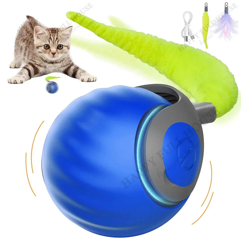 Interactive Cat Toy Balls, Automatic Toys for Cat with Replacement Tail, 2 Adjustable Modes, USB-Rechargeable Indoor Kitten Toy.