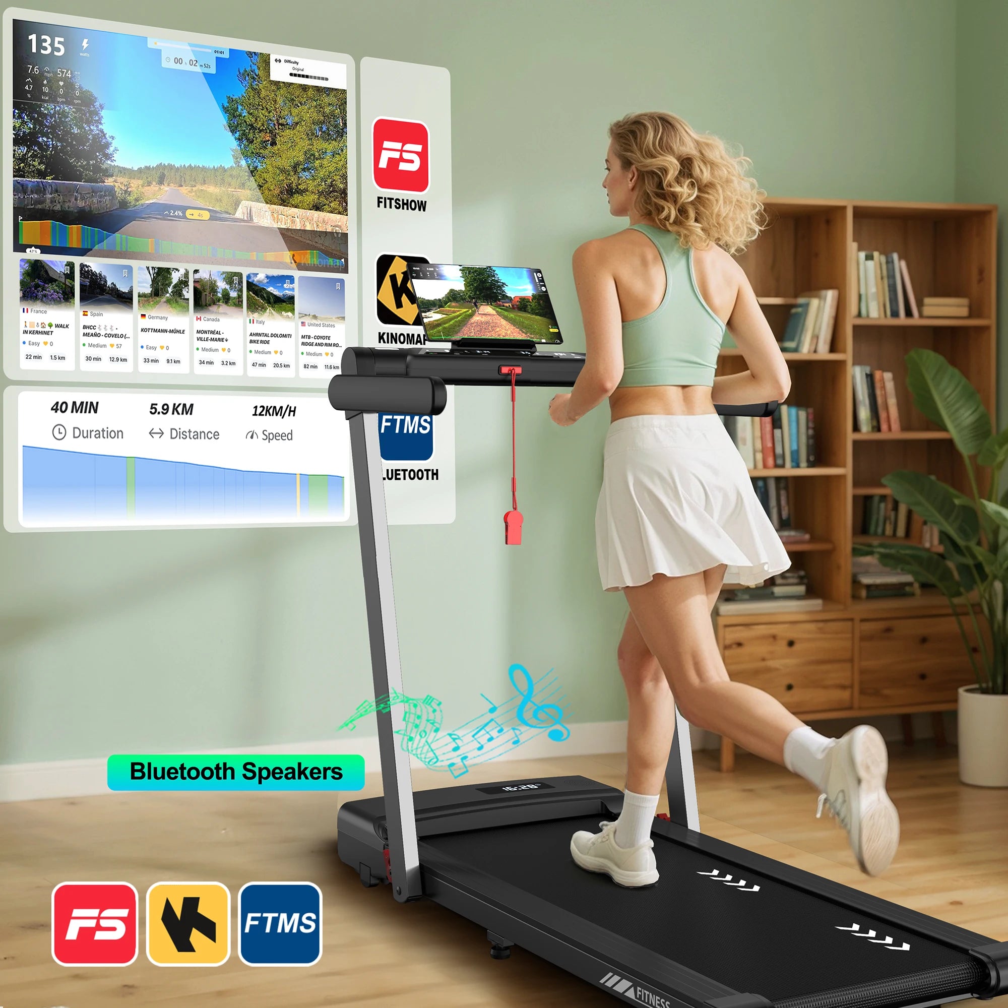 Foldable Treadmill 1-12 km/h, 3-in-1 Walking Pad with Dual LED Display, 12 Programmes and Remote Control.
