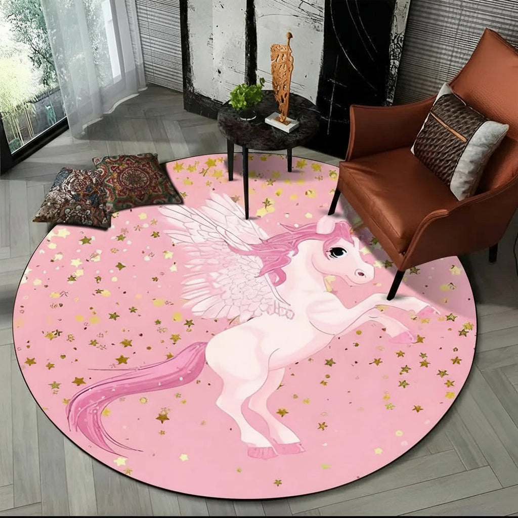 Children Unicorn, Animal 3D Cartoon Round Area Rug. Non-slip Floor Mat.