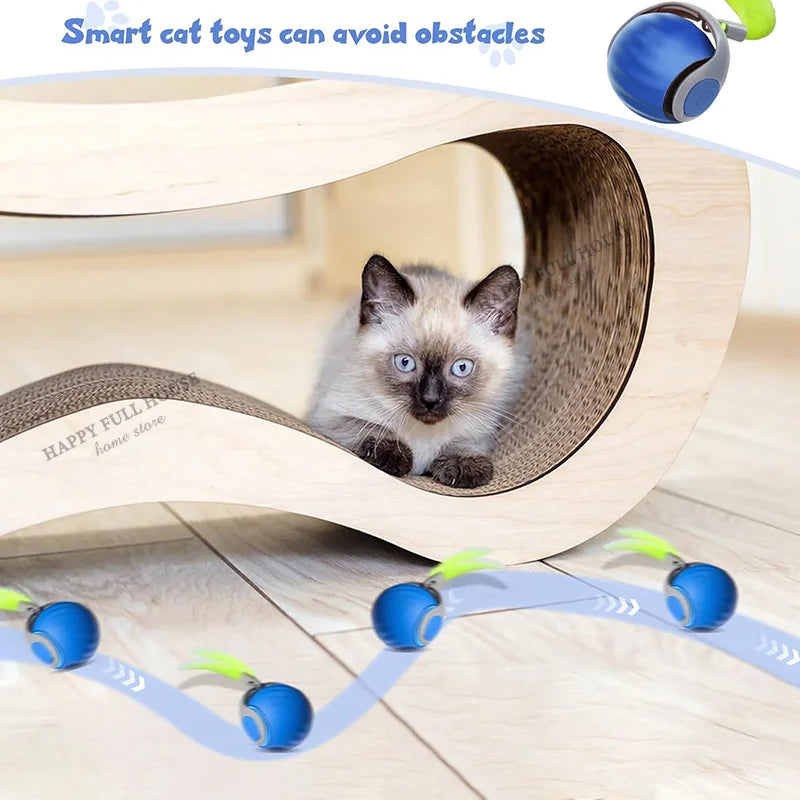 Interactive Cat Toy Balls, Automatic Toys for Cat with Replacement Tail, 2 Adjustable Modes, USB-Rechargeable Indoor Kitten Toy.