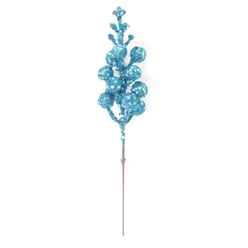 Blue Artificial Flowers Christmas Tree Decoration: Glitter Star Light, Berries, Snowflakes and Bow.